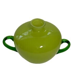 Vintage Kralik Vase Czechoslovakian Art Glass Applied Green Handles Art Nouveau